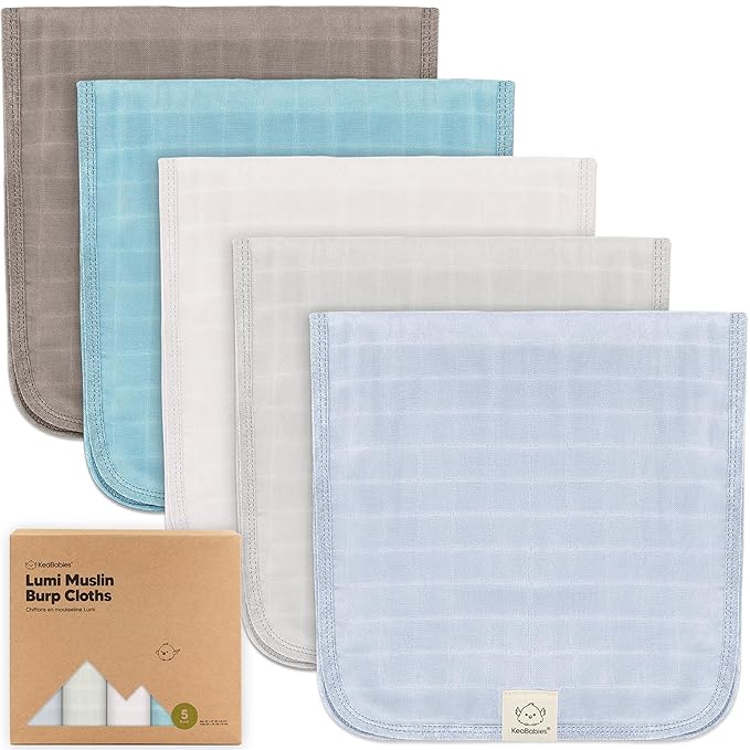 5-Pack Cotton Muslin Burp Cloths Baby Girls, Boys - Soft & Absorbent Spit Up Burp Rags, Large Muslin Towel, Cotton Wash Cloths for Babies, Newborn, Infant, No Shrink, Durable, Neutral (Nimbus)