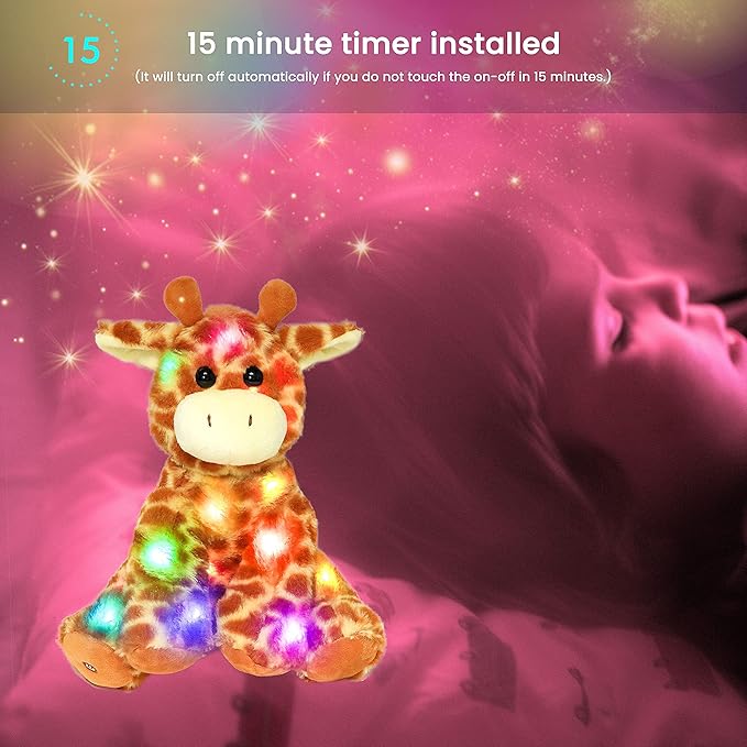 Hopearl Lighting Up Giraffe Stuffed Animal Floppy LED Plush Toy Night Lights Glow Pillow Birthday Festival for Kids Toddlers Boys Girls, Orange, 11''