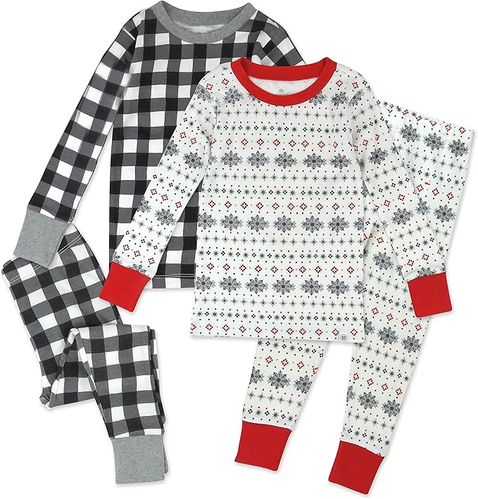 HonestBaby 4 Piece Pajamas Sleepwear Pjs 100% Organic Cotton for Infant Baby and Toddler Boys, Girls, Unisex