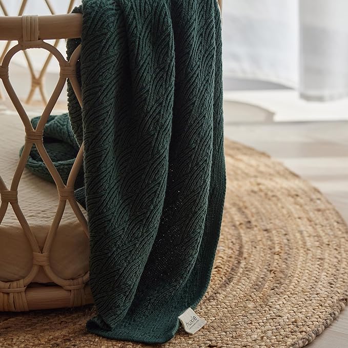 Knitted Organic Cotton Baby Blanket- Swaddle Blanket, 30" x 40" Soft Receiving Blanket for Newborn (Forrest Green)