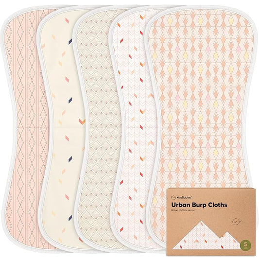 Organic Burp Cloths Baby Boy & Girl - 5-Pack Super Absorbent Cotton Burping Cloths for Babies, Soft & Plush Newborn Spit Up Rags, Infant Towels for Milk Spit Up, Unisex, Large 21" x 10" (Prism)