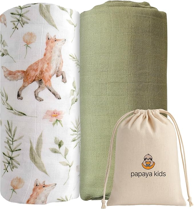 Muslin Swaddle Blankets for Newborns, Green & Forest 2-Pack – Soft Viscose derived from Bamboo & Cotton Baby Blankets, 47x43, Breathable Receiving Blankets, Gender-Neutral Baby Swaddle