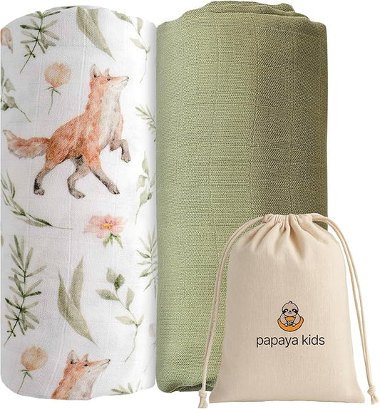 Muslin Swaddle Blankets for Newborns, Green & Forest 2-Pack – Soft Viscose derived from Bamboo & Cotton Baby Blankets, 47x43, Breathable Receiving Blankets, Gender-Neutral Baby Swaddle