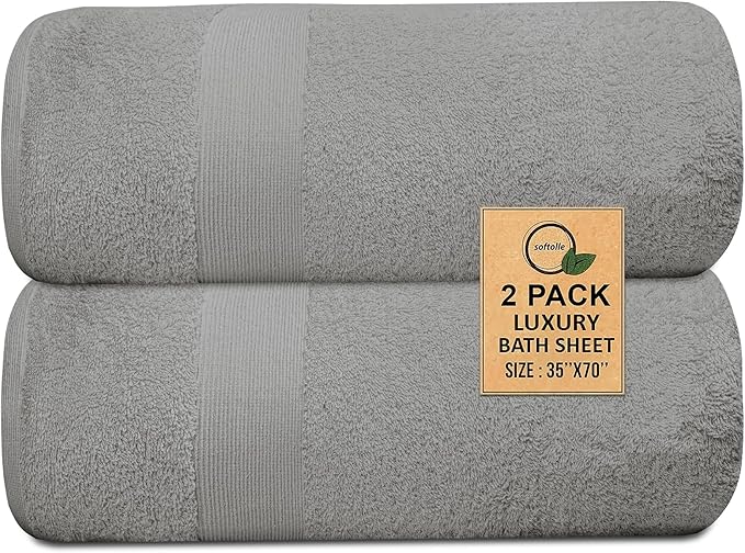 100% Cotton Luxury Bath Sheets - Pack of 2 (35" x 70") | Super Soft, Quick-Dry & Highly Absorbent Towels for Bathroom, Home, Spa & Gym (Silver Grey)