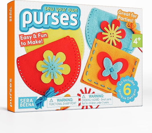 Serabeena Sew Your Own Purses - Sewing Kit for Kids - Felt Crafts for Kids - Sewing Ages 4-8 Plus - Felt Kit - Helps Develop Fine Motor Skills - DIY Kits with 6 Purses & Accessories