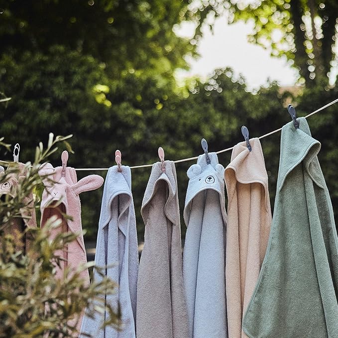 Baby Hooded Towel – Organic Cotton Baby Bath Towels, 32" x 32" Super-Soft and Absorbent Baby Towels for Newborn 2-Pack (Blush/Fog)