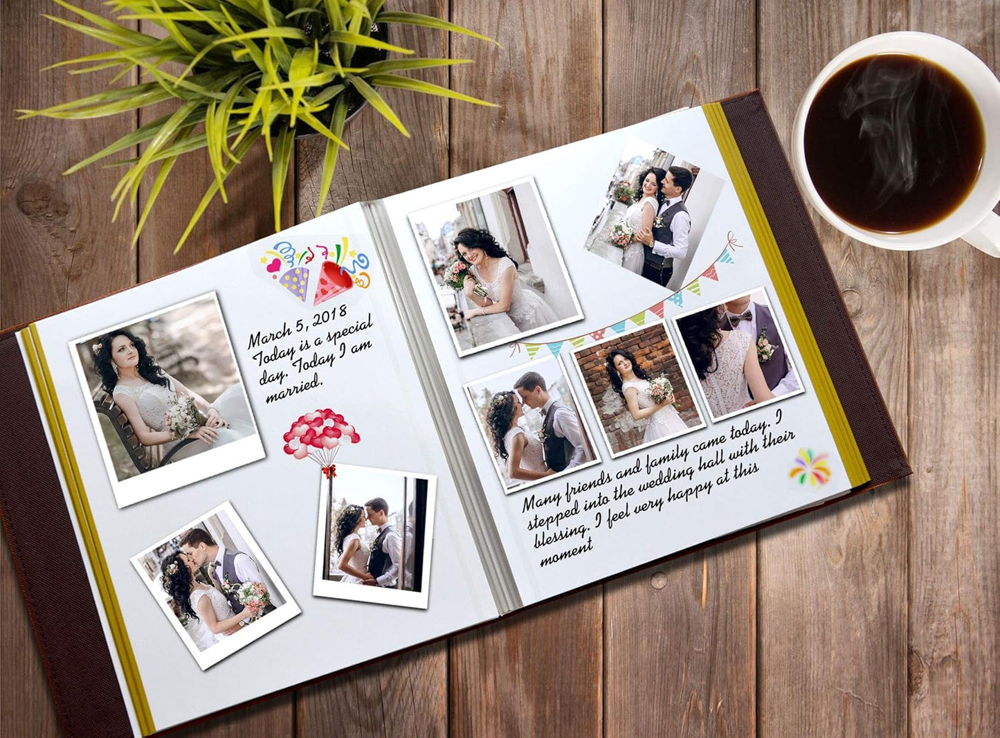 Photo Album Holds 3X5, 4X6, 5X7, 6X8, 8X10 Photos, Leather Cover, Magnetic Self-Stick Page, Hand Made DIY Albums (White, Large)