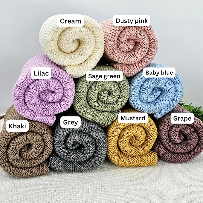 NAZENTI Personalized Hand Embroidered Baby Knit Blanket, Custom Baby Name, Newborn Baby Gifts, Cotton Knit Stroller Blanket, Custom Gifts for Birthday Baby Boys Baby Girls #08