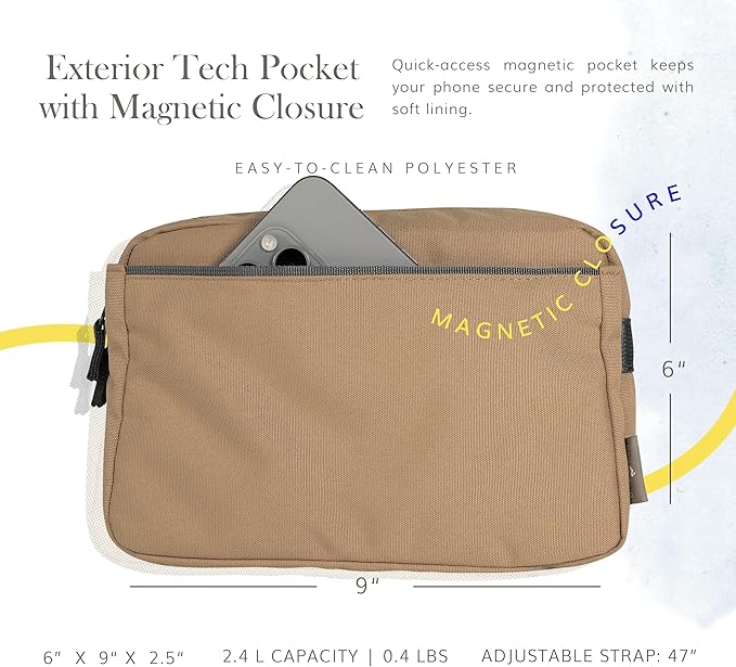 Red Rovr Everyday Joey Belt Bag | Organization & Zipper pockets |Adjustable Strap for All Ages (Toffee)