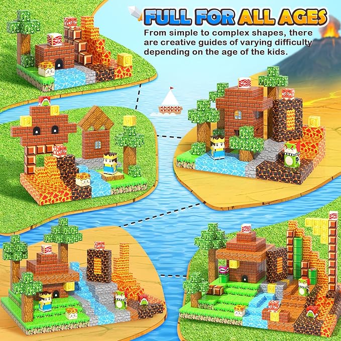 100pcs Magnetic Blocks - Build Mine Magnet World Game Adventure Set STEM Building Toys for Kids 3+ Years Old 1” Magnetic Cubes for Boys Toddler Boy Gifts Toys for Ages 3-5 5-7 8-12