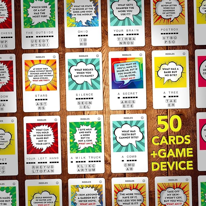 100 PICS Riddles Travel Game - Guess 100 Riddles | Flash Cards with Slide Reveal Case | Card Game, Gift, Stocking Stuffer | Fun for Kids and Adults | Ages 6+