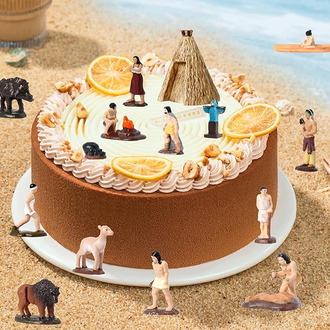 Hiawbon 15Pcs American Indian Figurines Set, Miniature Indian Figurines with Accessories, Resin American Indians Figures Play Figure Playsets for 3+ Years Old