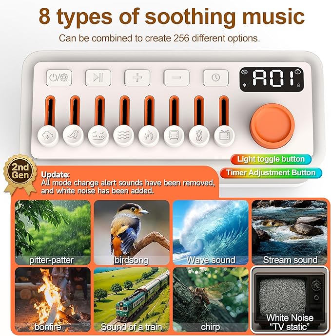 3-in-1 Sleep Sound Machine with 8 Mixable Nature Sounds, Portable Bluetooth Speaker & 12-Color Night Light, White Noise, Sleep Timer & Breathing Exercises for Babies, Kids, and Adults