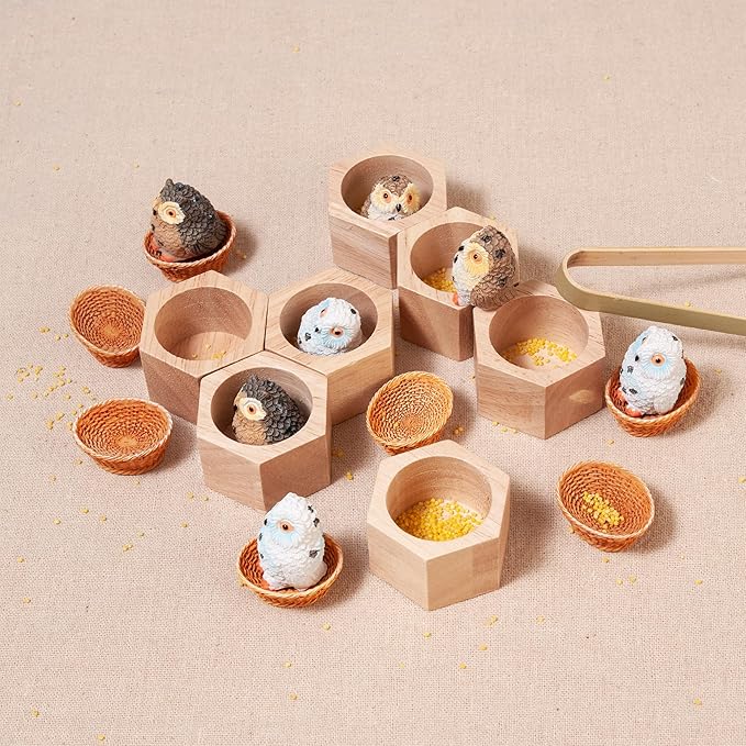 Sorting Stacking Wooden Toys for Toddlers, Owl Montessori Toys Toddler Sensory Bin Tool Toy, Wood Owl House Fine Motor Skill Toy Early Learning Preschool Educational Gift for Kids