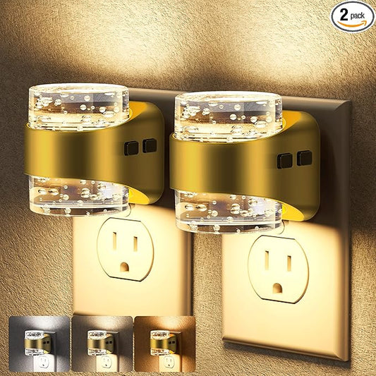 Briignite Night Light 2 Pack, Dimmable Night Lights Plug Into Wall with Bubble Design 3000K/4000K/5000K & 3 Brightness Levels for Baby Nursery Hallway Bathroom Kids Room, 3CCT