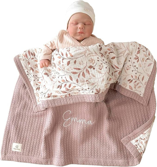 Personalized Baby Blanket with Name – Handmade 100% Organic Cotton Newborn Gift | Custom Knit Blanket for Boys, Girls, Kids & Baby Showers