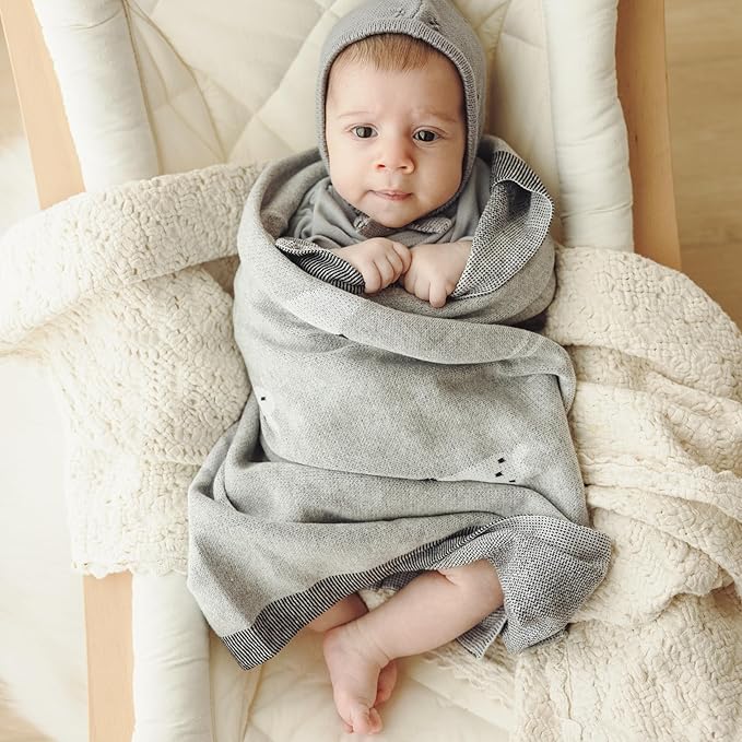 Knit Baby Swaddle Blanket - 100% Luxury Cotton Soft Cozy Receiving Swaddle Crib Stroller Blanket for Shower Gift Registry for Newborns, Infants, Toddlers (Llama - Grey)