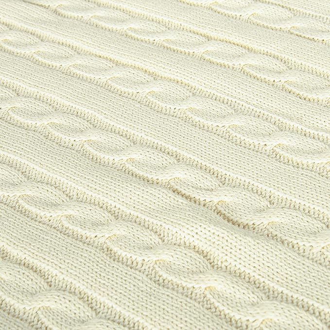 NTBAY 100% Pure Cotton Cable Knit Toddler Blanket, Super Soft Warm Breathable 30x40 Baby Blanket for Crib, Stroller, Nursery, Travel, Newborn, 30x40 Inches, Ivory