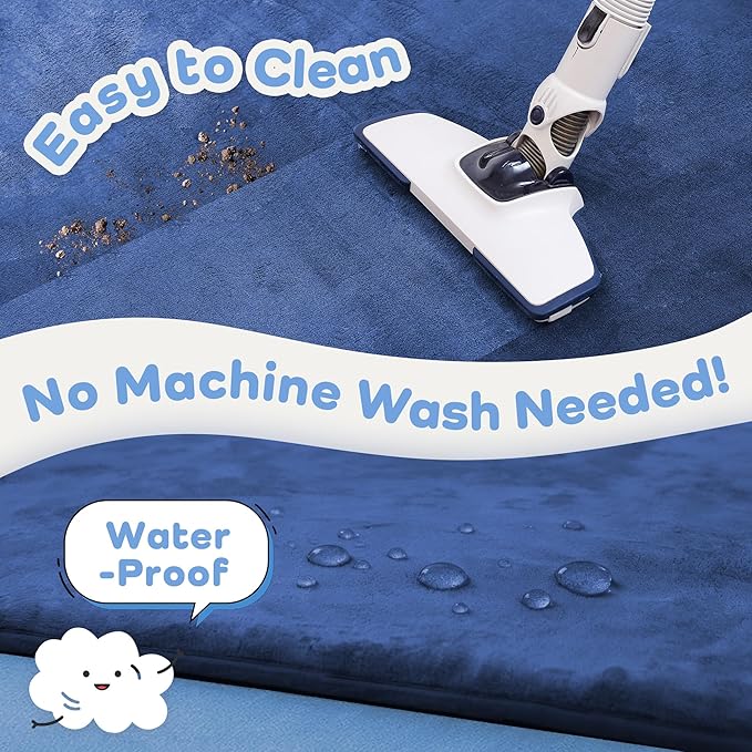 1.3" Thick Baby Floor Play Mat 71x79, Basic Padded Foam Mat for Tummy Time Crawling, Non Slip Cushioned for Babies Toddlers Infants Kids (Blue)