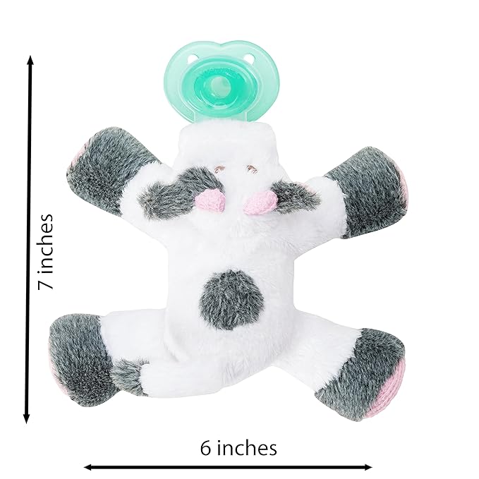 Nookums Paci-Plushies Buddies - Cow Pacifier Holder - Adapts to Name Brand Pacifiers, Suitable for All Ages, Plush Toy Includes Detachable Pacifier