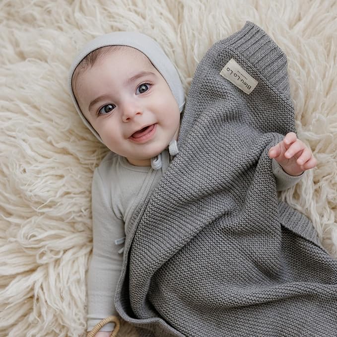 Heritage Knit Organic Cotton Baby Swaddle Blanket - 100% Luxury Organic Cotton Knit Receiving Blanket - Soft Warm Unisex Blankets for Newborns Infants Boys & Girls (0-2Yrs - Milk Chocolate)