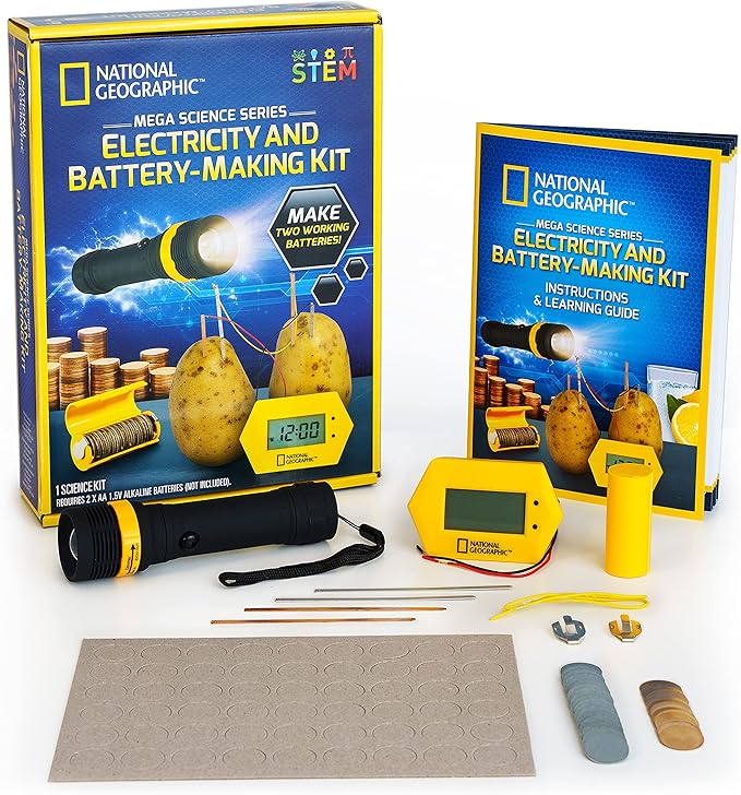 National Geographic Battery Making Kit - Potato Clock and Penny Powered Flashlight Science Kit, 2 Electricity STEM Projects for Kids, Electrical Circuit Toy for Boys and Girls (Amazon Exclusive)