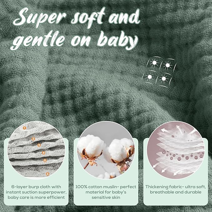 Muslin Hooded Baby Towels for Newborns, 32"x32", 100% Cotton – 6 Layers Super Soft Absorbent Breathable, Baby Bath Towel, Toddler Bath Towel – Pack of 2