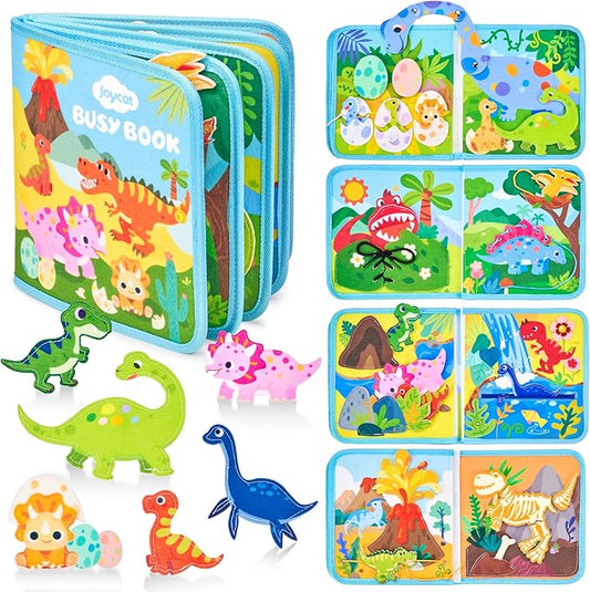 JoyCat Toddler Dinosaur Busy Book, Busy Board for 2 3 4 5Year Old -Travel Toy Quiet Activity Book, Life Skills & Fun Games - Autism Sensory Toy, Toddler Easter Basket Stuffers Gifts