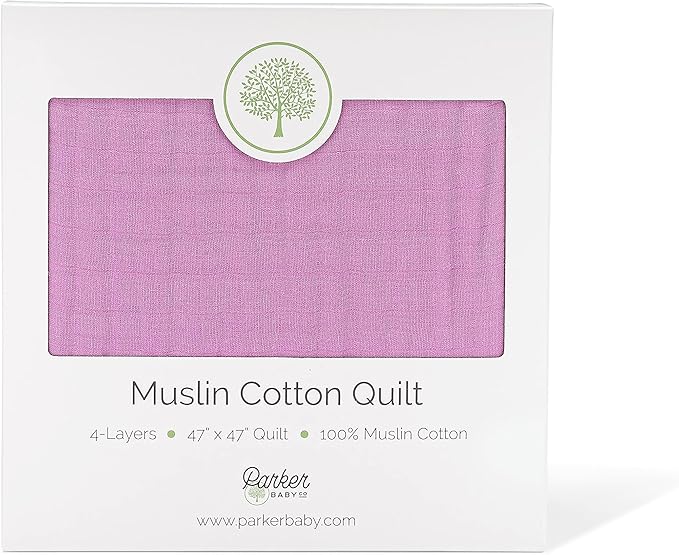 Parker Baby Muslin Blanket | 100% Soft Cotton Toddler Quilt & Baby Muslin Swaddle | Gender Neutral Design 47" x 47" Blanket