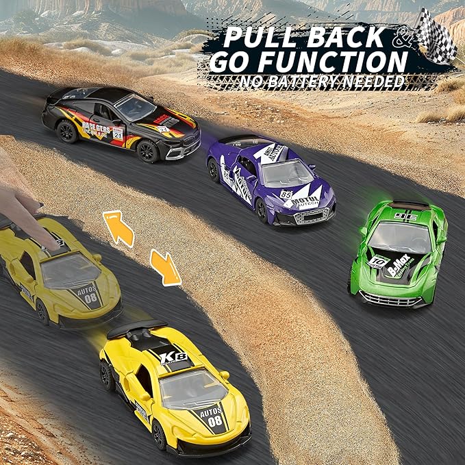 KIDAMI Pull Back Cars for Kids, Mini Vehicles with Door Openable, Die Cast Metal Toy Cars Pack Playset for Boys Girls Toddlers