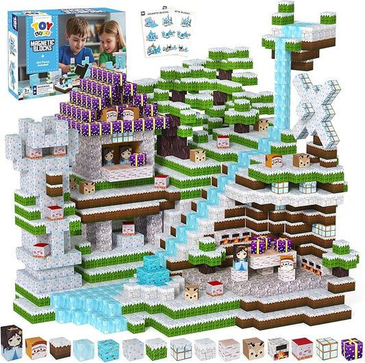 Magnetic Blocks, 154 Pcs Mine Magnet Block Set Build Frozen Princess Castle World for Kids Age 3+ Year Old Boys Girls, Magnetic Building Blocks for Toddler