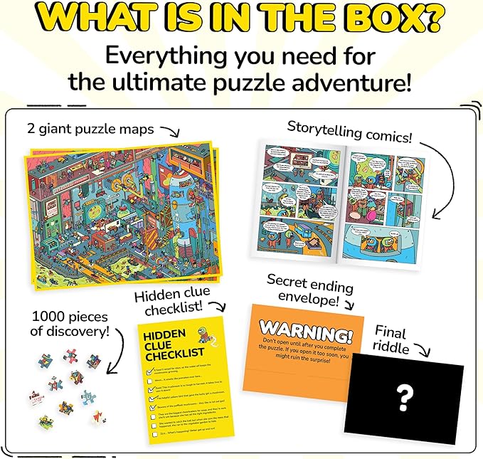 Odd Pieces Jigsaw Puzzles 1000 Pieces with Storytelling Comics, Secret Ending, Puzzle for Mystery Adults & Kids - 19.7'' x 27.6'' Frameable Magic Puzzle Art (AstroGastro)