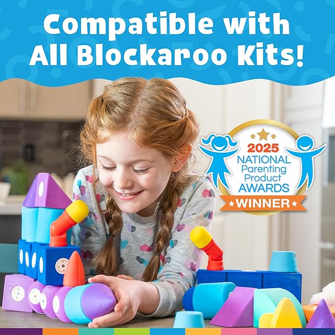 Blockaroo Magnetic Foam Bath Building Blocks - 50-Piece Trunk Set, Preschool Toys, Bathtub Toys, Sensory Toys, Engineering Toys for Kids 3-5