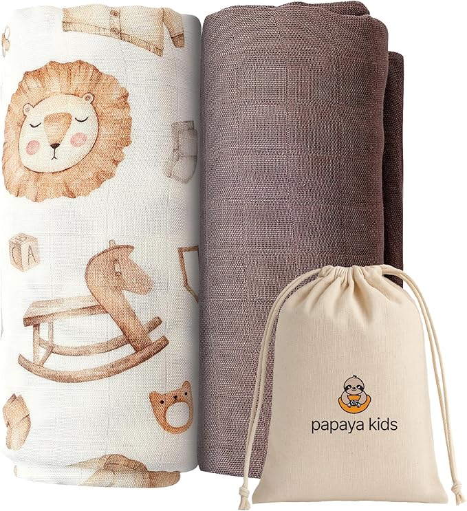 Muslin Swaddle Blankets - Large Soft Bamboo Viscose & Cotton Baby Swaddle Blanket, Breathable Receiving Blanket for Newborn Essentials, 2-Pack (Safari Dream)