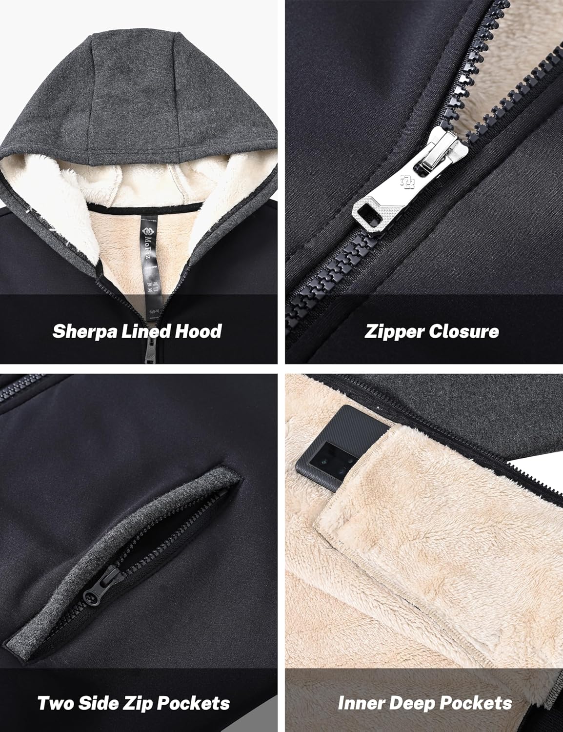 MoFiz Kids Fleece Jackets Sherpa Lined Hoodie Jacket Hooded Zip up Sweatshirt Coats for Boys Girls Winter Casual Outerwear