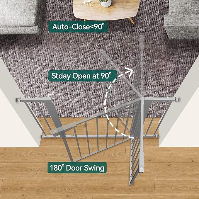 BABELIO 36" Tall Baby Gate, 26-40" Wide Auto Close Pet Gate, PressGuard C5 Pressure Mounted Metal Dog Gate, Easy-Install No Drilling, No Tools Needed, with Wall Protectors and Extension Kits, Gray