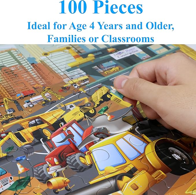 Think2Master Construction in New York City, USA 100 Pieces Jigsaw Puzzle Fun Educational Toy for Kids, School & Families. Great Gift for Boys & Girls Ages 4+ to Stimulate Learning. Size:23.4” X 16.5”