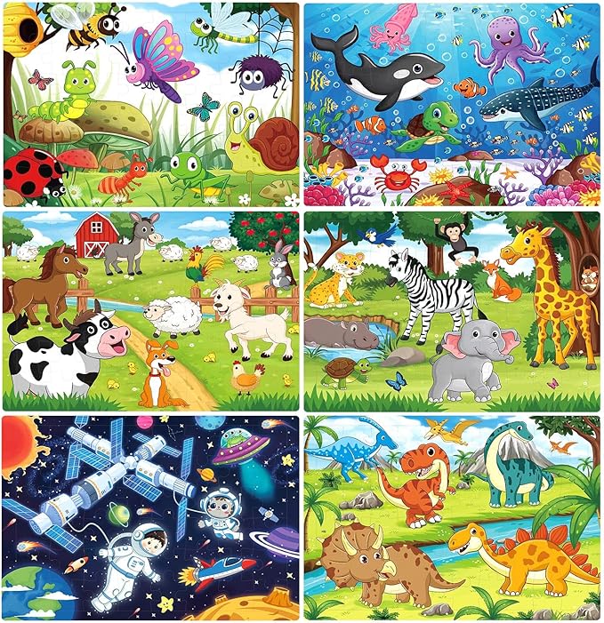 Puzzles for Kids Ages 4-6 4-8, Wooden Jigsaw Puzzles 48-60 Pieces for Toddler Children Learning Educational Puzzles 4 5 6 7 8 Year Toys for Boys and Girls (6 Puzzles)