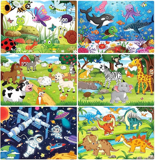 Puzzles for Kids Ages 4-6 4-8, Wooden Jigsaw Puzzles 48-60 Pieces for Toddler Children Learning Educational Puzzles 4 5 6 7 8 Year Toys for Boys and Girls (6 Puzzles)