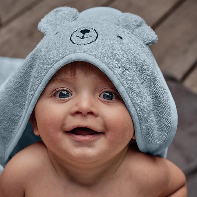 Baby Hooded Towel – Organic Cotton Baby Bath Towels – Baby Towels, Baby Bath Towels for Baby Boy, 32" x 32" Super-Soft and Absorbent Baby Towels for Newborn(Bear - Baby Blue)