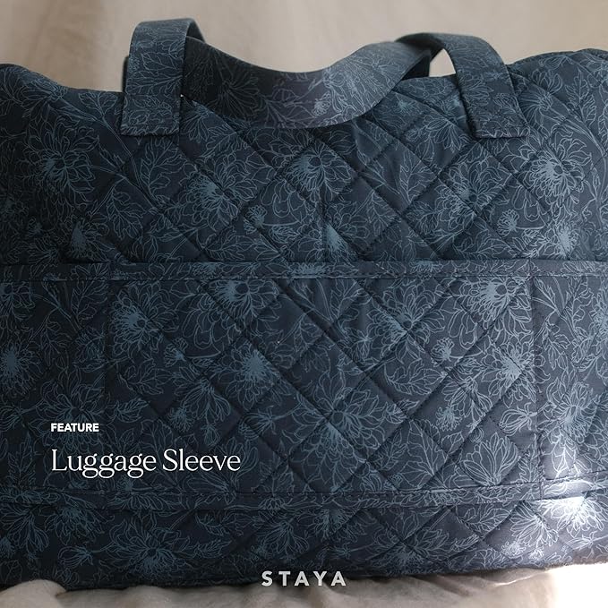 Staya Quilted Duffle Bag - Perfect Travel Companion, Quilted Weekender Bag for Women, (Indigo Petals)