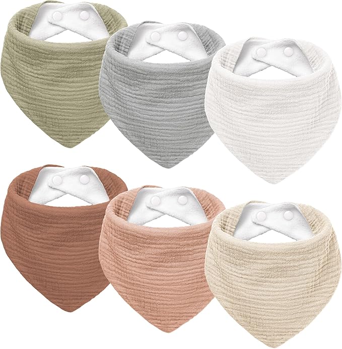 Susurration Muslin Baby Drool Bibs 6Pack Soft Triangular Adjustable Baby Bandana Bibs for Unisex Baby Girls & Boys