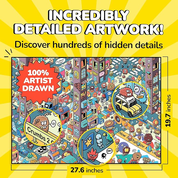 Odd Pieces Jigsaw Puzzles 1000 Pieces with Storytelling Comics, Secret Ending, Puzzle for Mystery Adults & Kids - 19.7'' x 27.6'' Frameable Magic Puzzle Art (Turbo 3000)