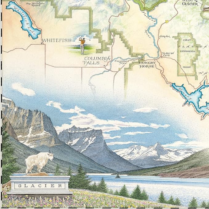 Glacier National Park Map Cardboard Jigsaw Puzzle - 1000 Pieces, Hand-Illustrated - Educational, Family Activity, Ages 7+, Includes Poster - 25.4 x 19.8