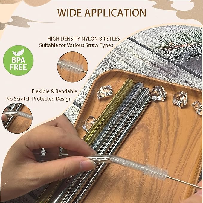 ClDYAUST Straw Cleaner Brush for Stanley Cup, Straw Cleaning Brush by 304 Stainless Steel and Nylon Bristles, Straw Brush for Baby Bottles, Glass/Silicone Straws or Hummingbird Feeders.