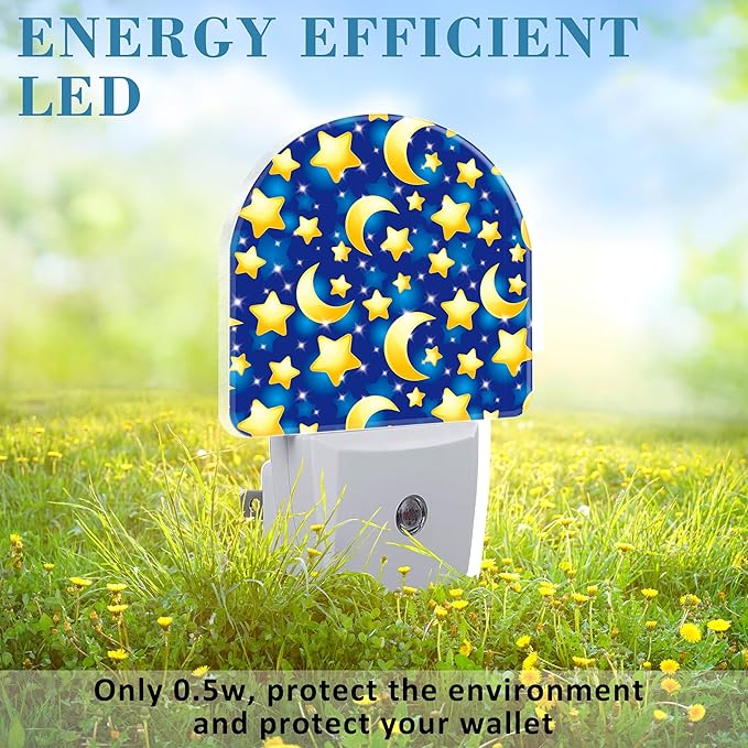 Stars and Moon in Night Sky Night Light Plug into Wall with Dusk to Dawn Sensor Cute Nightlight for Kid Girls Boys Women Men Room Decor, Hallway, Kitchen, Bathroom, Nursery, Stairs