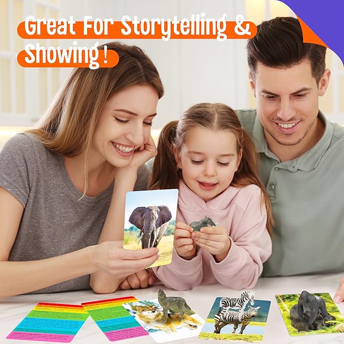 24PCS Animal Figurines with 24 Introducing Flashcards, Wild & Marine Animal Figures Safari and Underwater Creature Learning Montessori Toys Science Educational Matching Game for Homeschool, Kids