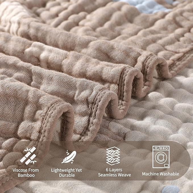 Ultra-Soft Muslin Baby Hooded Towel - 32 x 32 Inches, Ideal for Bath & Beach, Suitable for Both Boys & Girls from Newborns to Toddlers（Ocean Coffee