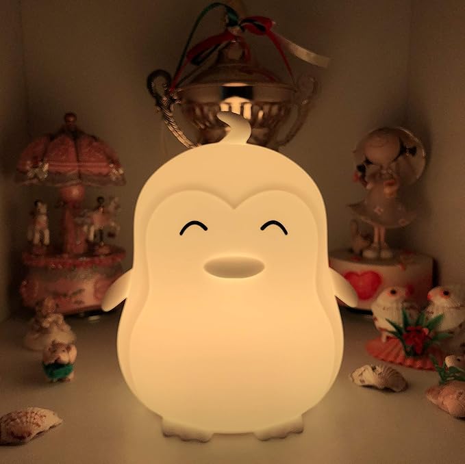 Large Penguin Night Lights for Babies Bedroom Light, lamp Kids, Toddler Nursery lamp Soft Decorative Lamps - Break Resistant, Eye Caring, Adjustable Brightness & Color, Time Setting - Large