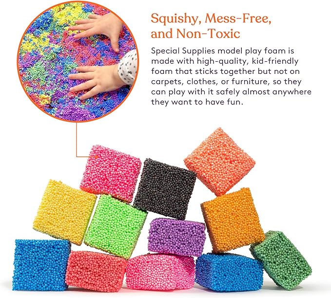 Special Supplies Fun Foam Modeling Foam Beads Play Kit, 12 Blocks Children’s Educational Clay for Arts Crafts Kindergarten, Preschool Kids Toys Develop Creativity, Motor Skills, Reusable Container